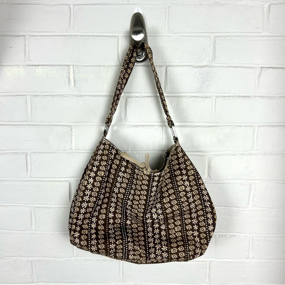 Vintage Cloth Cotton Brown Floral Shoulder Bag